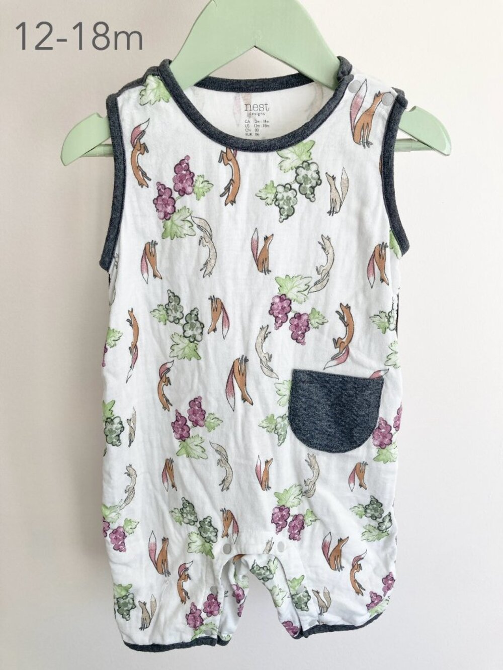 💙2/$25 Nest Designs 12-18 Months Toddler Fox Grapes Romper Jumpsuit Summer